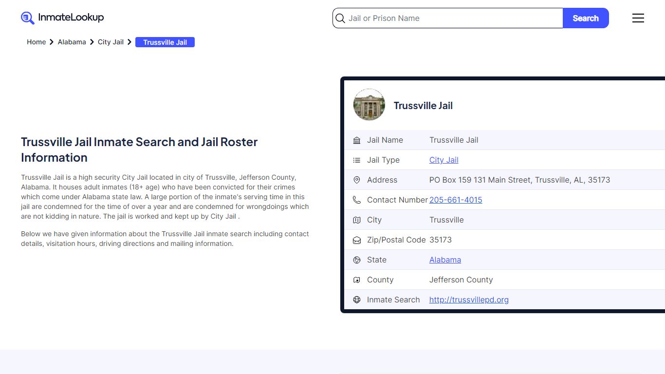 Trussville Jail Inmate Search and Jail Roster Information - Inmate Lookup