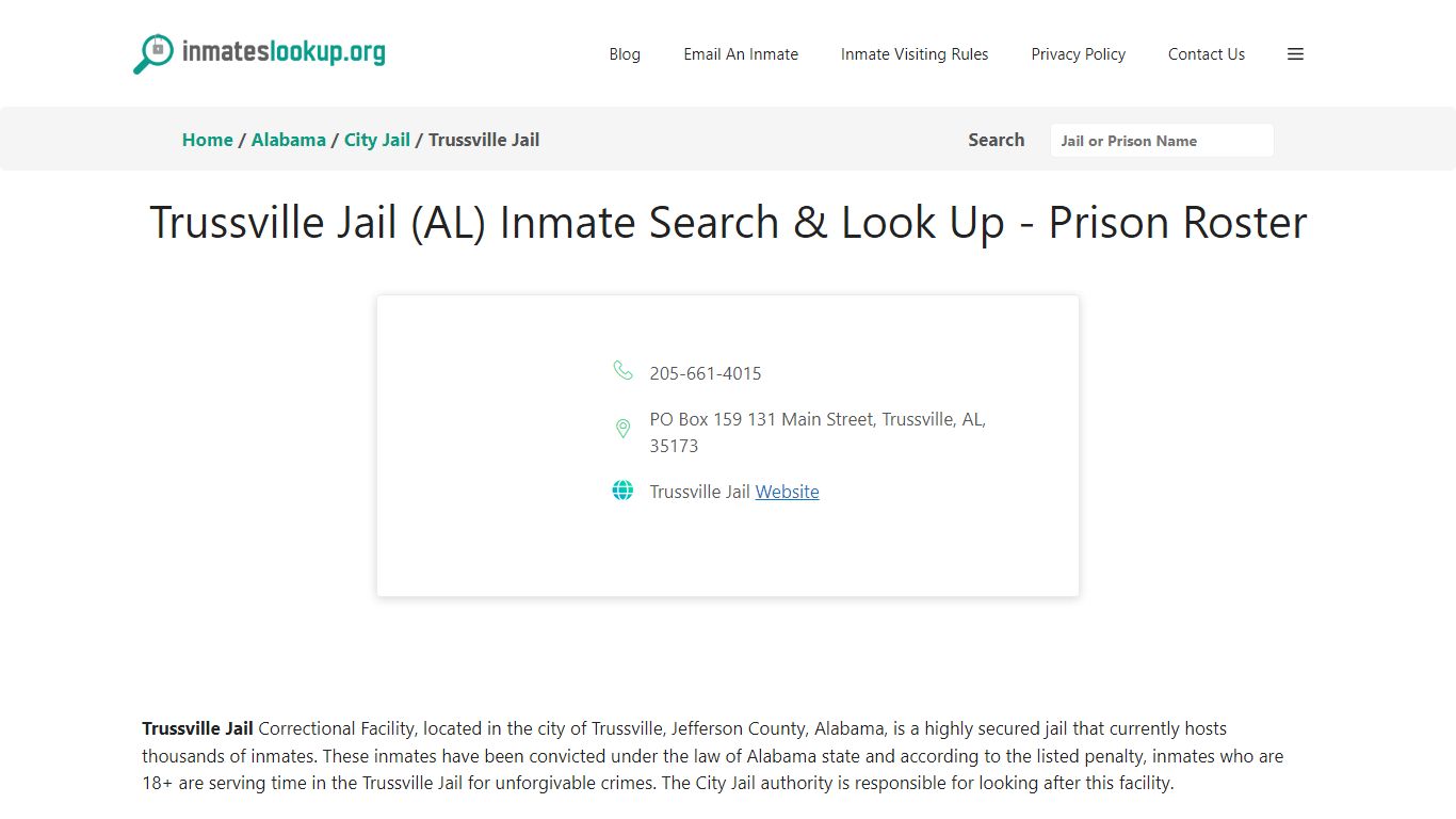 Trussville Jail (AL) Inmate Search & Look Up - Prison Roster